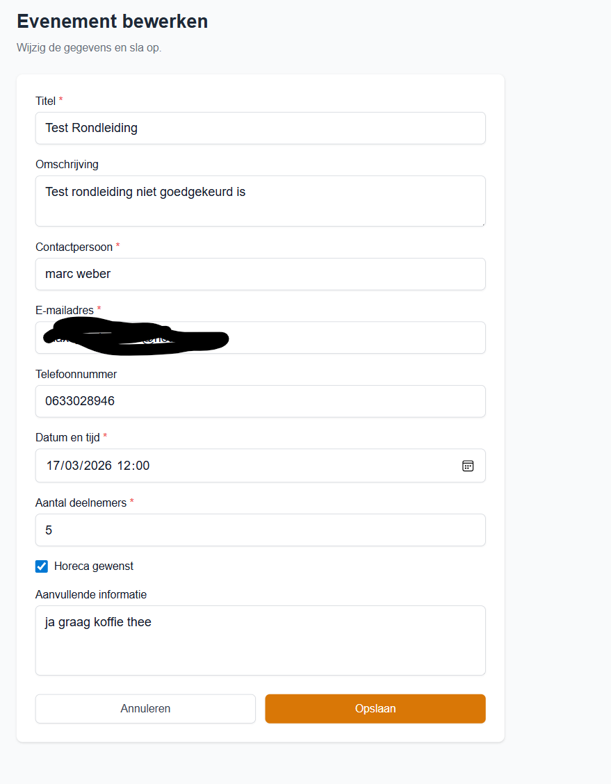 Scherm: Evenement bewerken