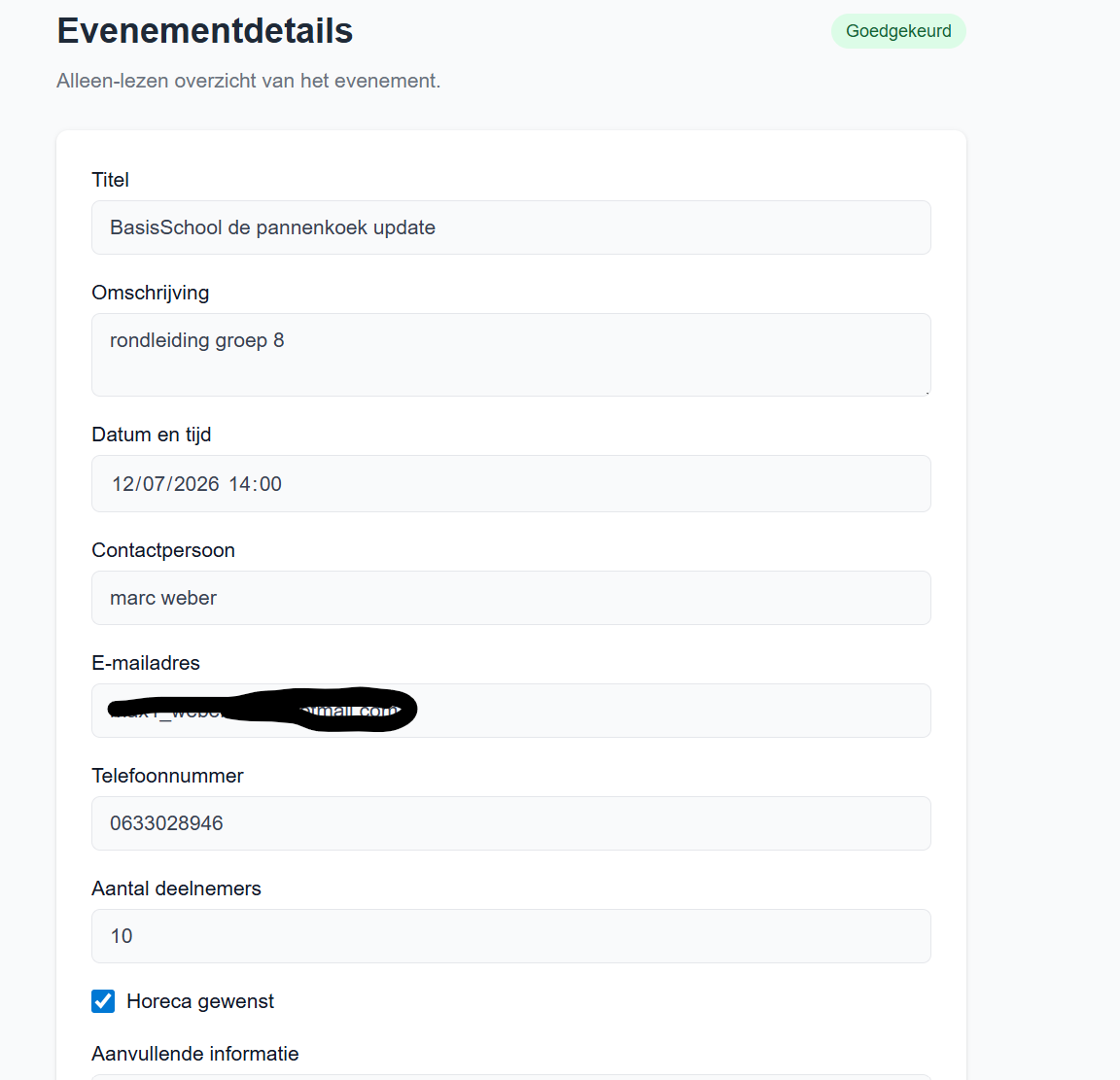 Scherm: Evenementdetails