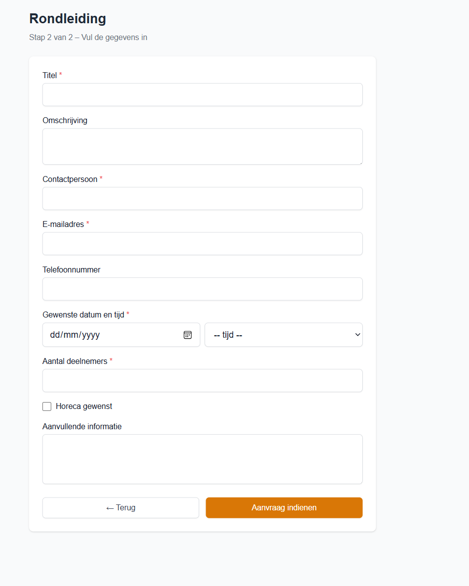 Scherm: Rondleiding aanvragen
